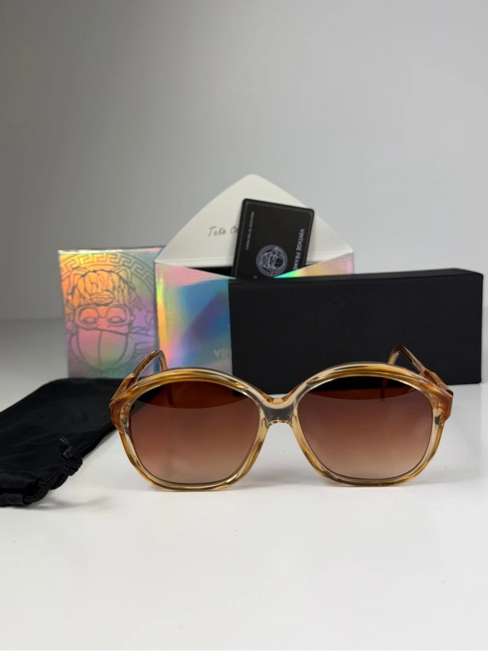 Rare Vintage CELINE C46 13 Deadstock Triomphe Amber Oversized Sunglasses France
